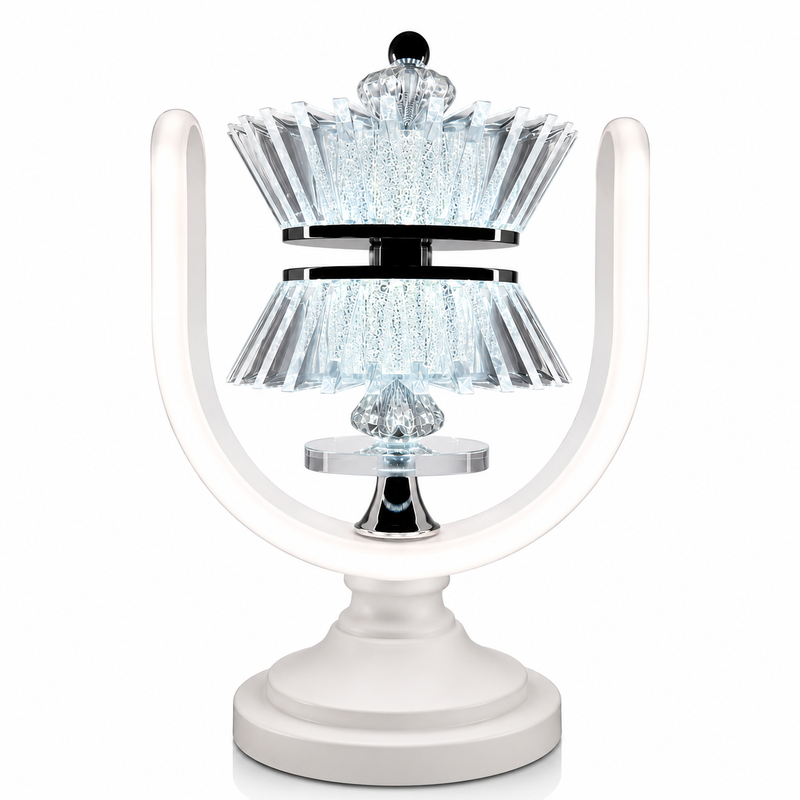 Crown U-Halo Crystal Acrylic Table Lamp – Double-Tier Crown, White Base