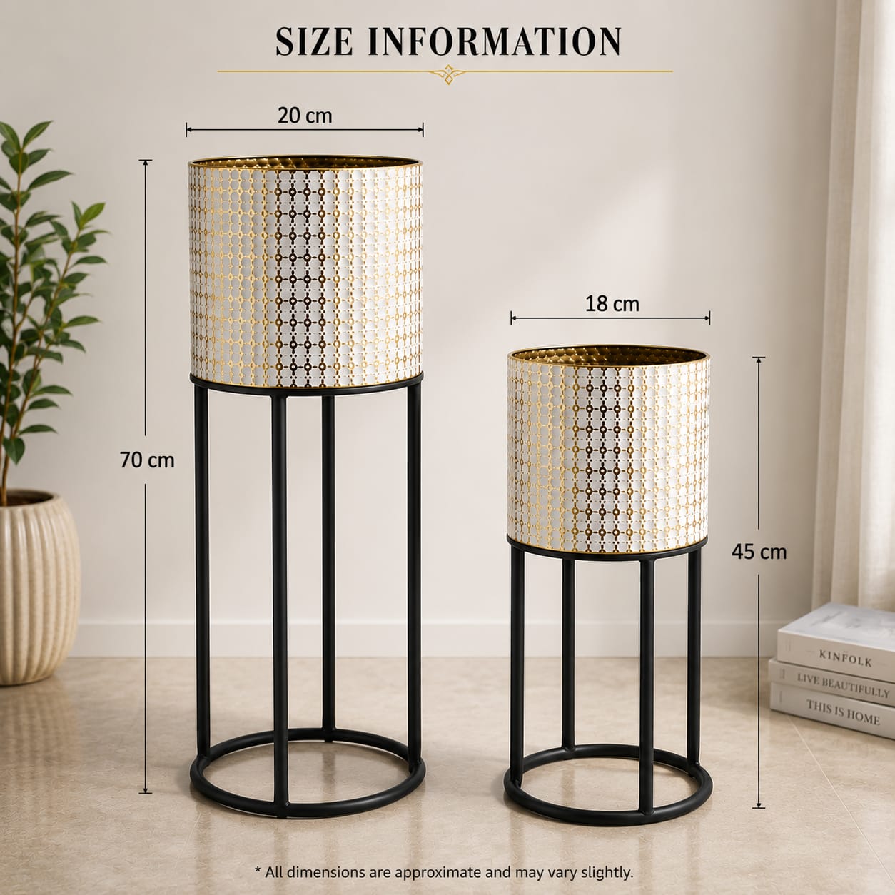 Aurora Gold Planter – Luxury Metal Indoor Planter Stand Set (Set of 2)