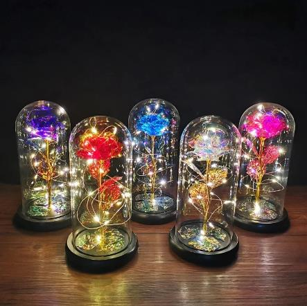 Rose with LED Fairy Lights – Forever Rose in Glass Dome