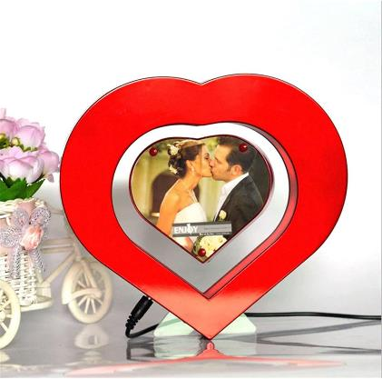 Red Heart-Shaped Floating Photo Frame – LED Magnetic Levitation