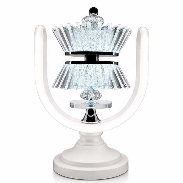Crown U-Halo Crystal Acrylic Table Lamp – Double-Tier Crown, White Base