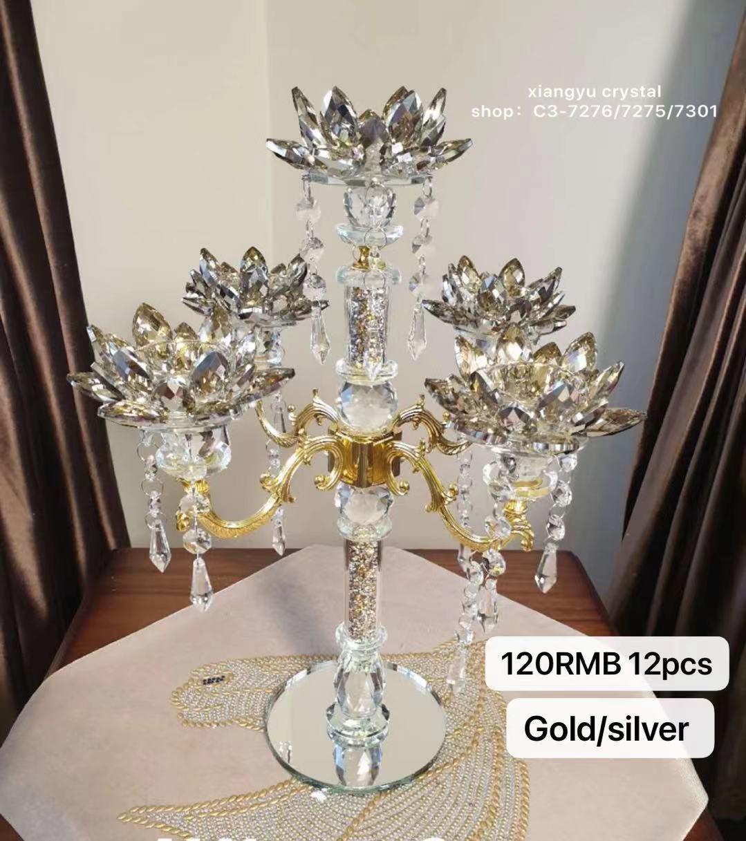 Crushed Diamond 5-Candle Holder – Silver & Gold