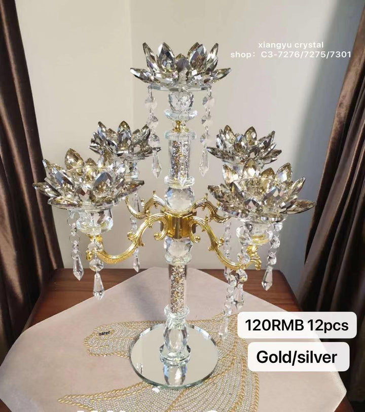 Crushed Diamond 5-Candle Holder – Silver & Gold