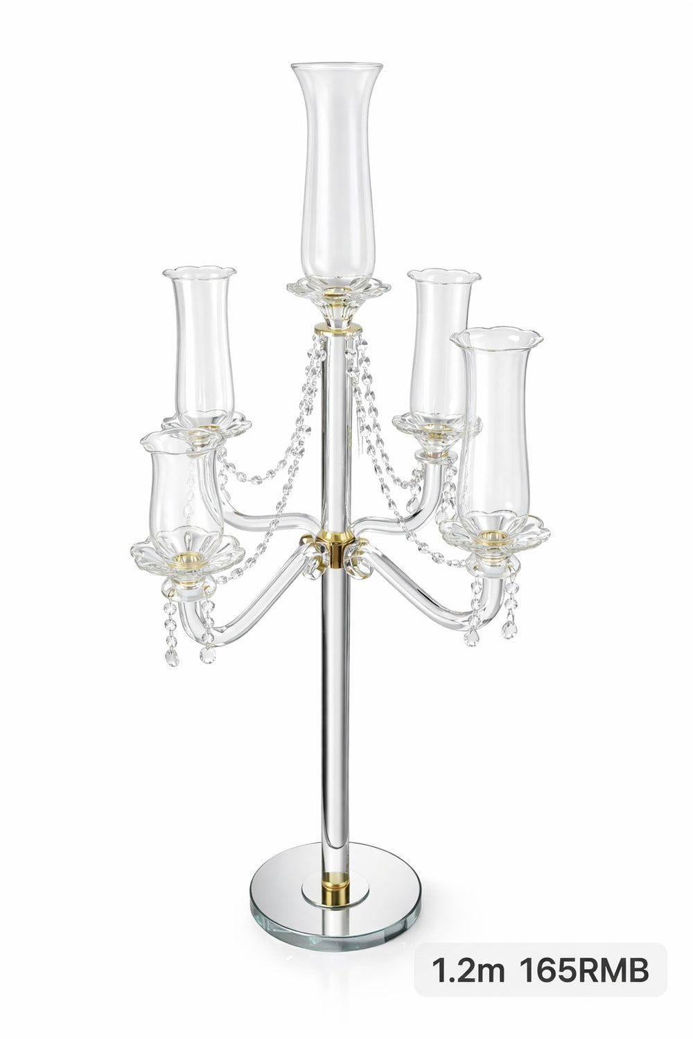حامل شموع بخمسة شموع مع كرات كريستالية متعددة الأوجه - فضي وذهبي