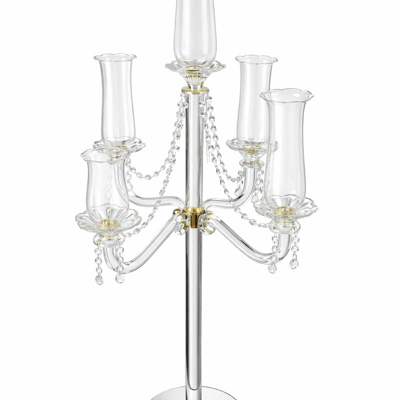 5-Candle Holder with Faceted Crystal Balls – Silver & Gold