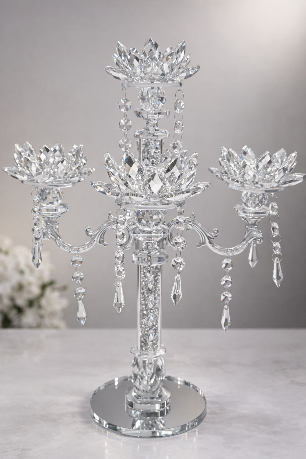 Crushed Diamond 5-Candle Holder – Silver & Gold