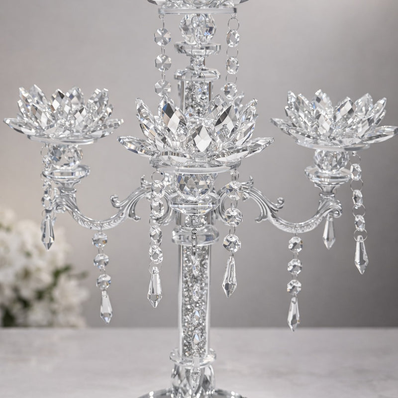Crushed Diamond 5-Candle Holder – Silver & Gold