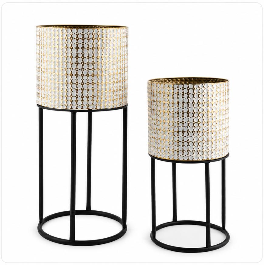 Aurora Gold Planter – Luxury Metal Indoor Planter Stand Set (Set of 2)