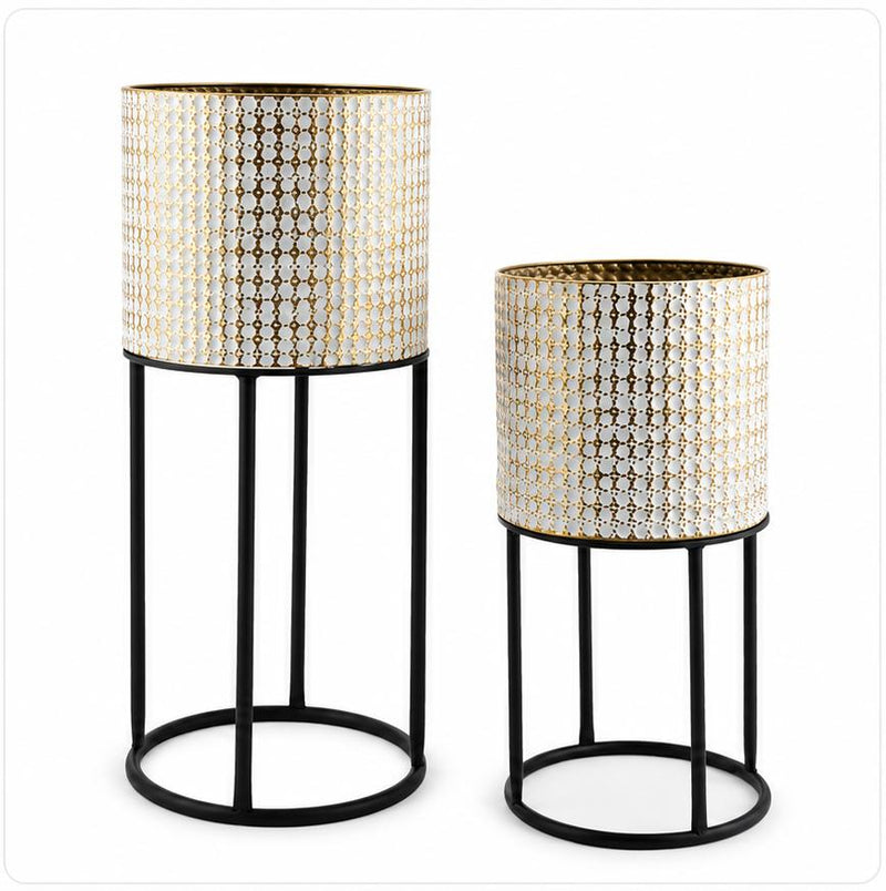 Aurora Gold Planter – Luxury Metal Indoor Planter Stand Set (Set of 2)