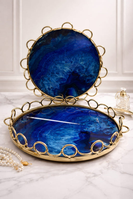Ocean Marble Decorative Trays – Luxury Blue & Gold Serving Tray Set