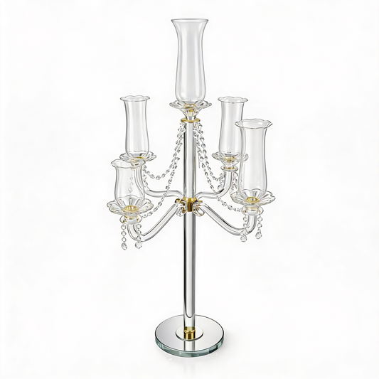 5-Candle Holder with Faceted Crystal Balls – Silver & Gold