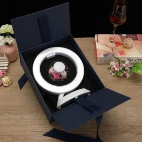 Magnetic Levitating, , O Shape Forever Flowers, 360 Degree Rotation, with LED Light Base for Home  Decor