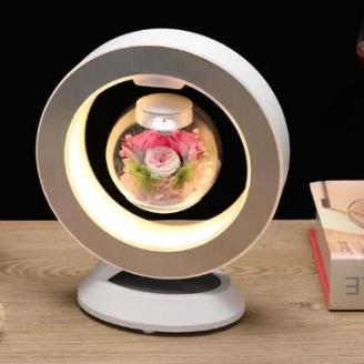 Magnetic Levitating, , O Shape Forever Flowers, 360 Degree Rotation, with LED Light Base for Home  Decor