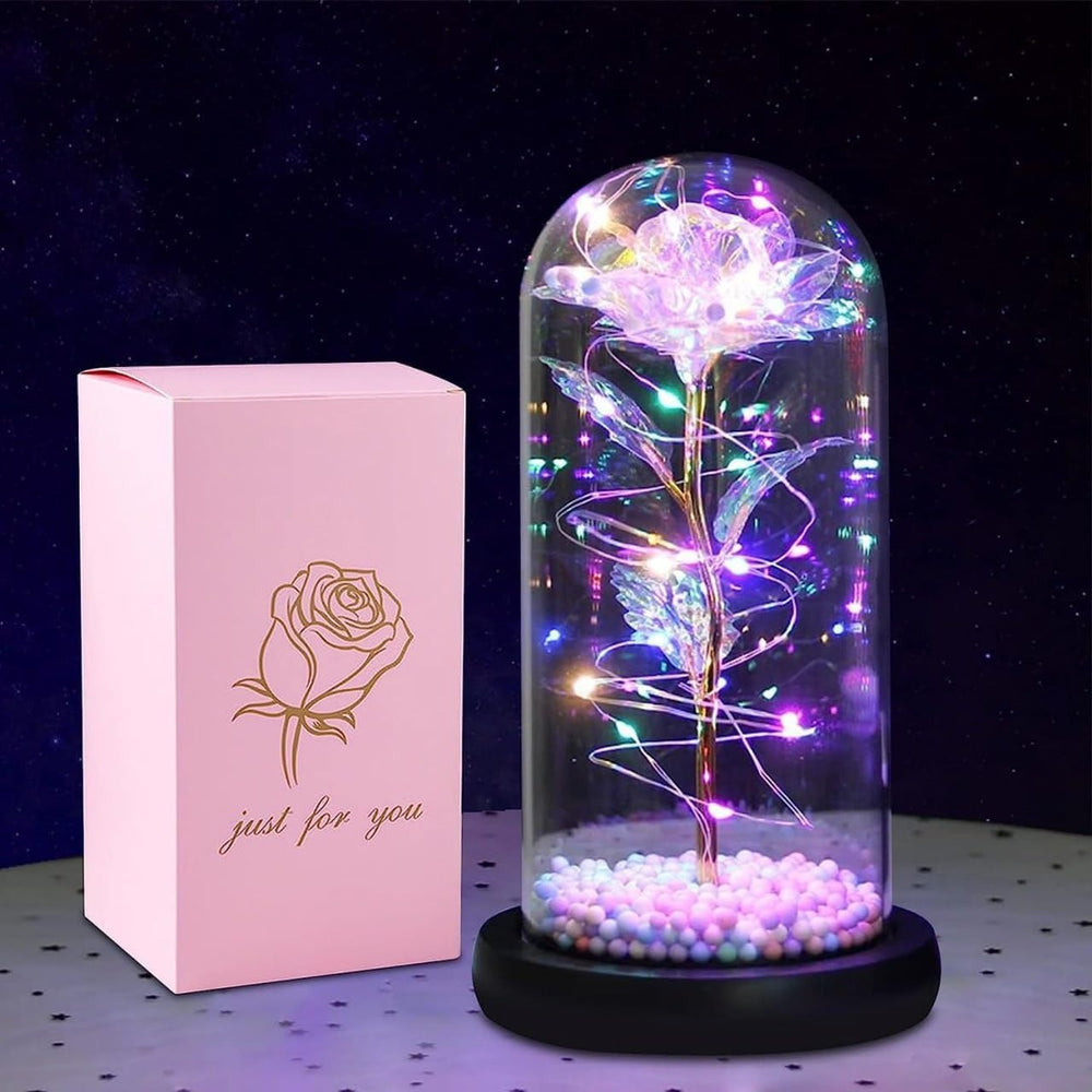 Rose with LED Fairy Lights – Forever Rose in Glass Dome