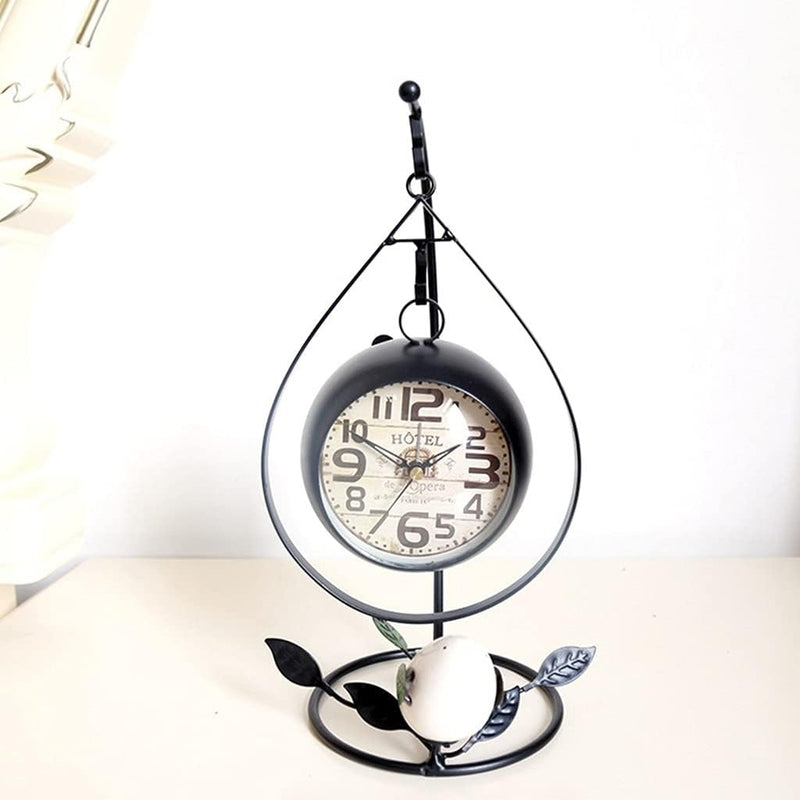 Silent Retro Iron Art Alarm Clock – Black/White