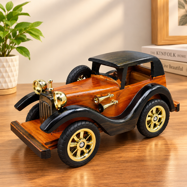 Handmade Wooden Vintage Classic Car Model – Retro Automobile Tabletop Decor for Home & Office