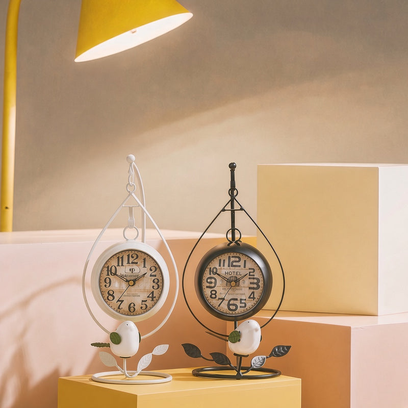 Silent Retro Iron Art Alarm Clock – Black/White