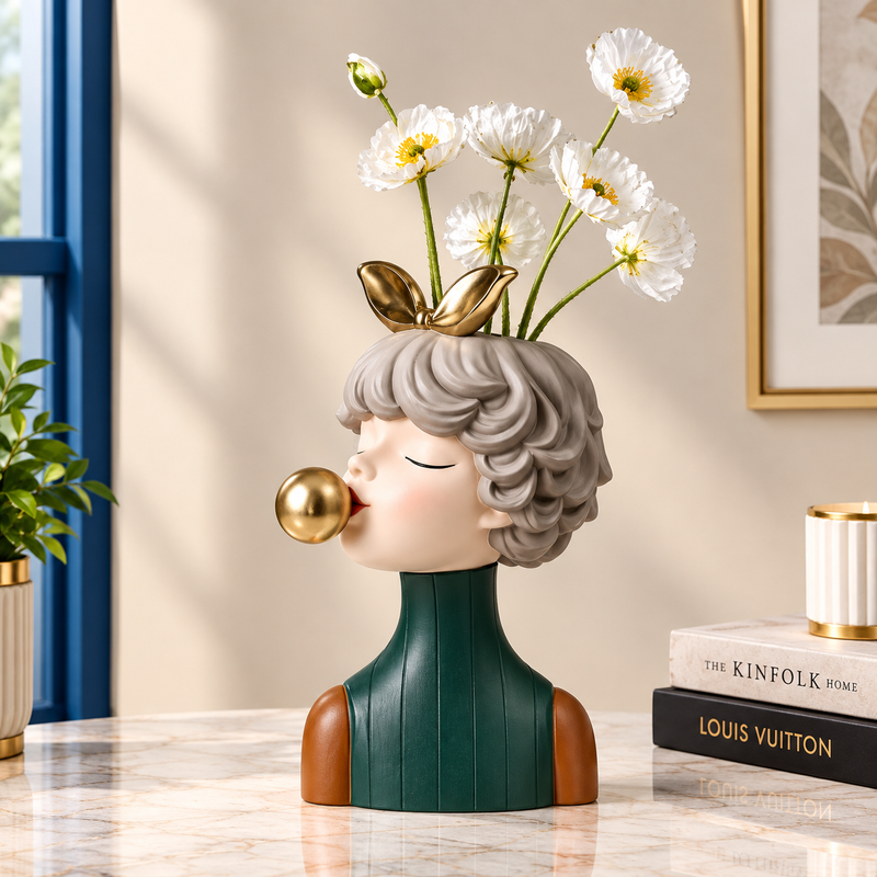Cute Girls Statue Flower Pot – Resin Planter