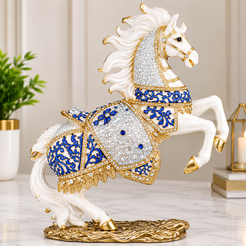 Luxury White & Gold Horse Statue